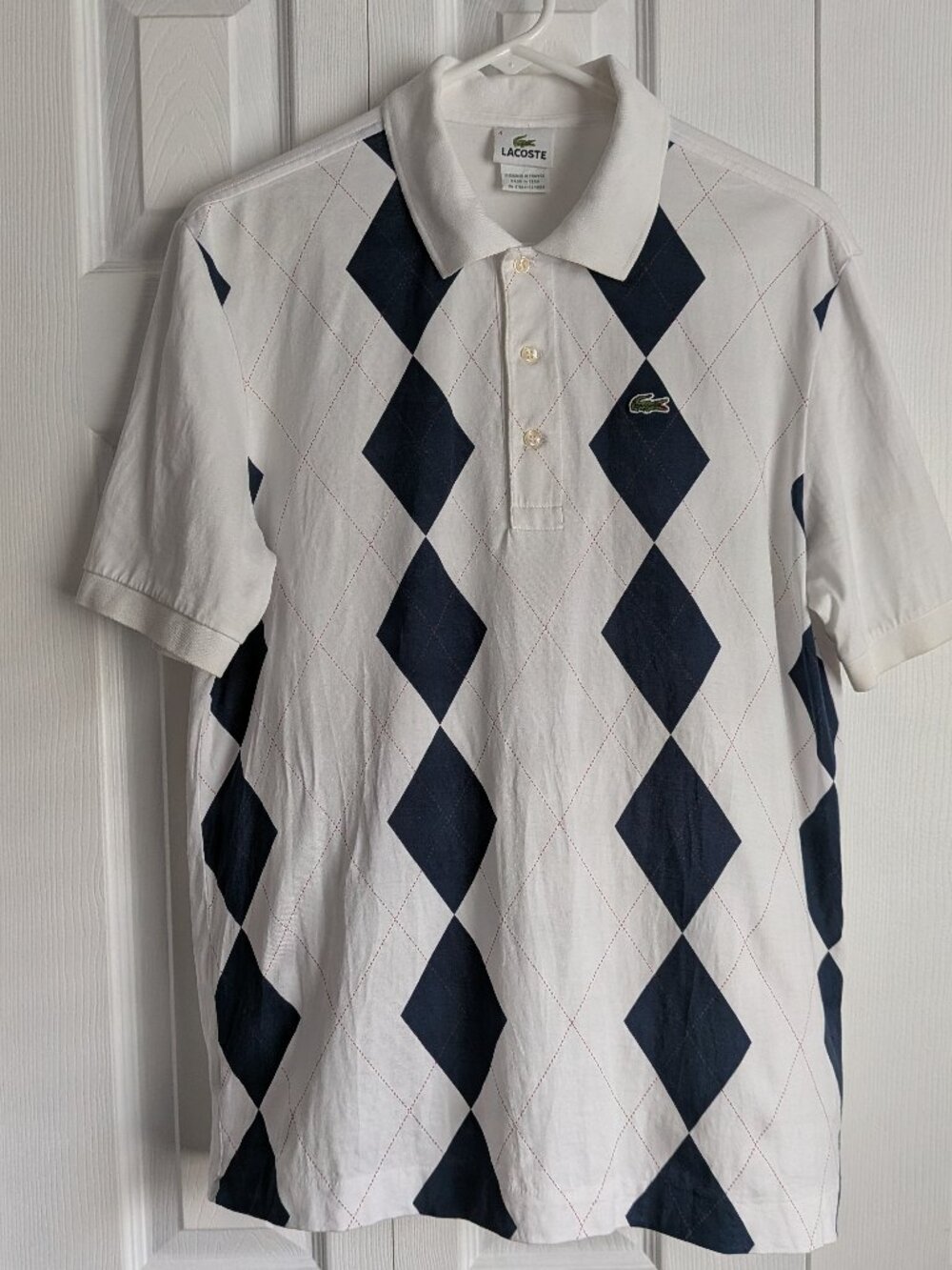 Lacoste Argyle White Navy Red Polo sz. 4